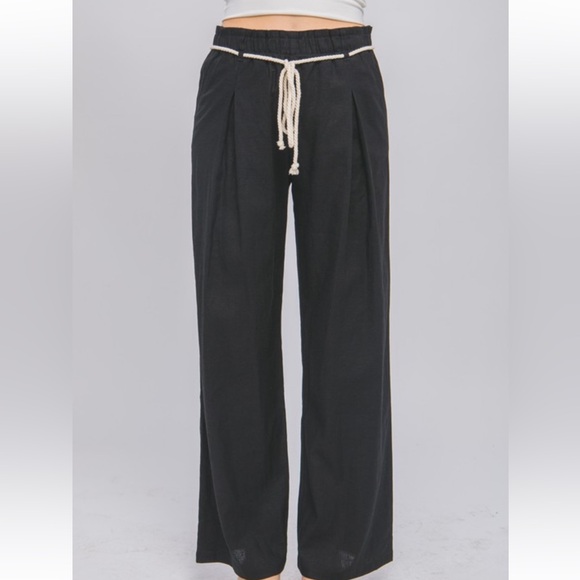 08 WHITE Linen Blend Chic Wide Leg Front Pleat Side pockets - Picture 2 of 3